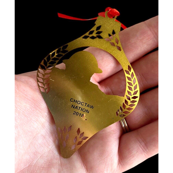 Choctaw Nation 2018 WW1 WW2 Code Talkers Holiday Christmas Ornament Brass Gold - Picture 6 of 6